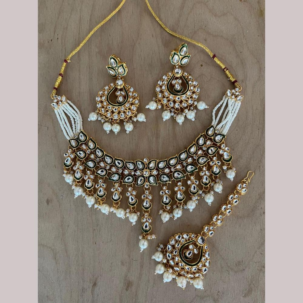 Sai Fashion Gold Plated Kundan Stone And Beads Meenakari Necklace Set