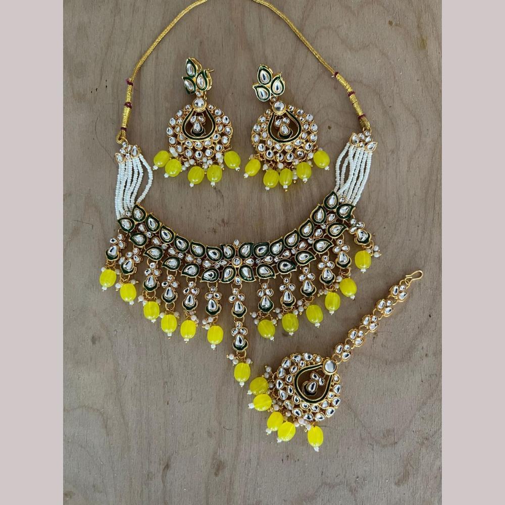 Sai Fashion Gold Plated Kundan Stone And Beads Meenakari Necklace Set