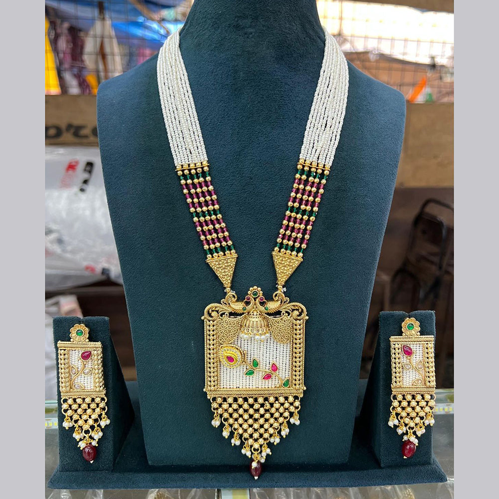 Sai Fashion Gold Plated Pota Stone And Pearl Meenakari Necklace Set
