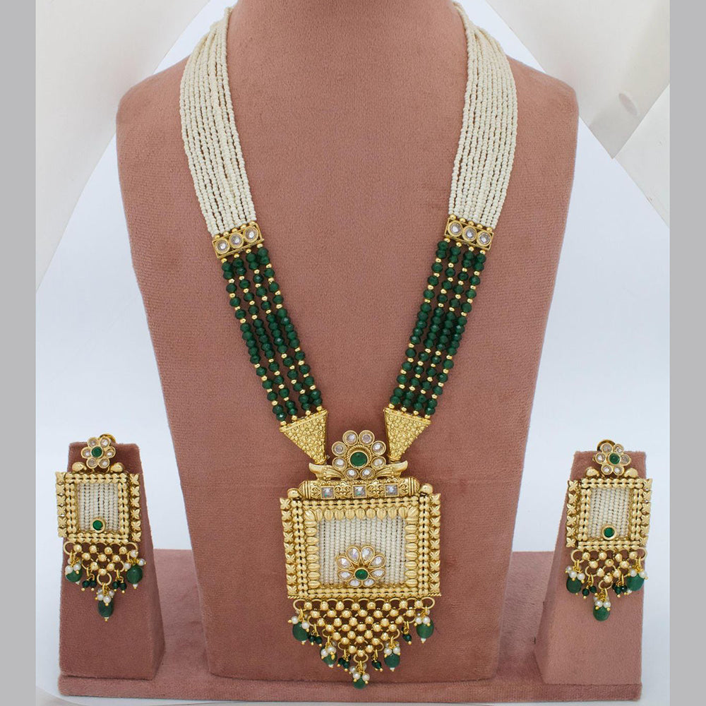 Sai Fashion Gold Plated Pota Stone And Pearl Long Necklace Set