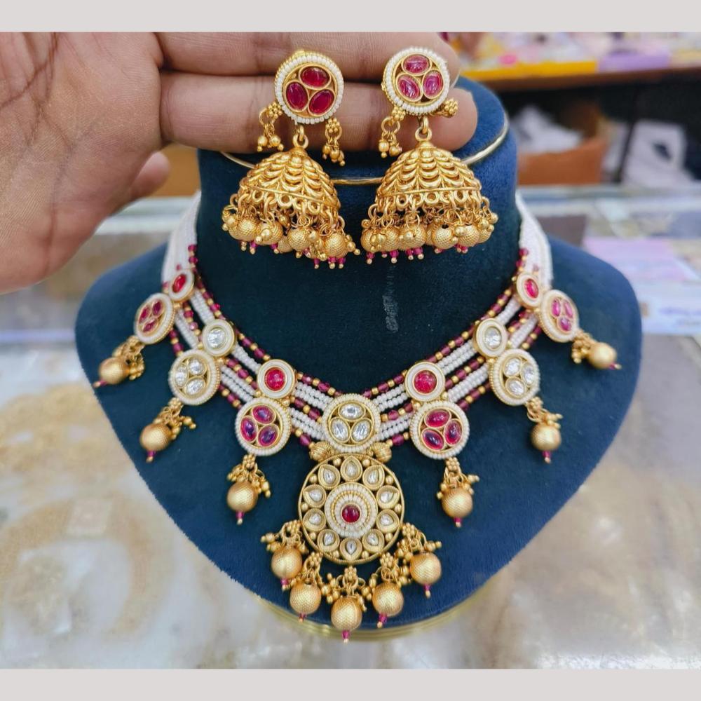 Sai Fashion Gold Plated Kundan Stone And Beads Necklace Set