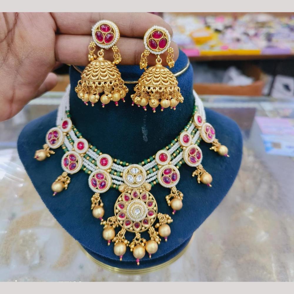 Sai Fashion Gold Plated Kundan Stone And Beads Necklace Set
