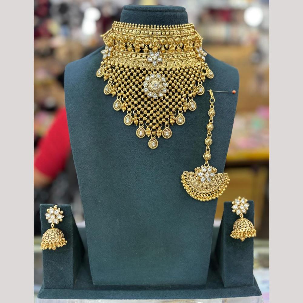 Sai Fashion Gold Plated Kundan Stone And Beads Choker Necklace Set