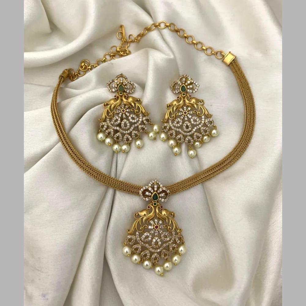 Sai Fashion Gold Plated Austrain Stone And Pearl Necklace Set