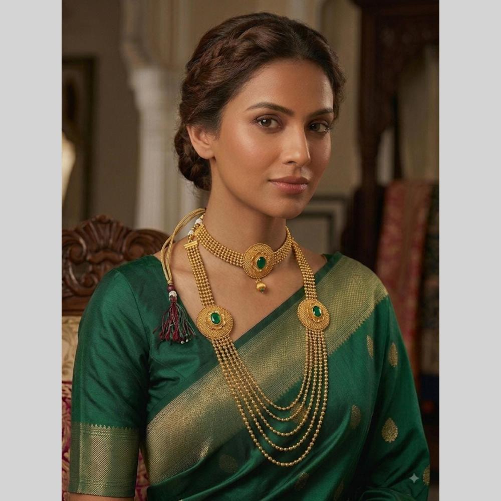 Sai Fashion Gorgeous Pota Stone And Pearl Double Necklace Jewellery Set