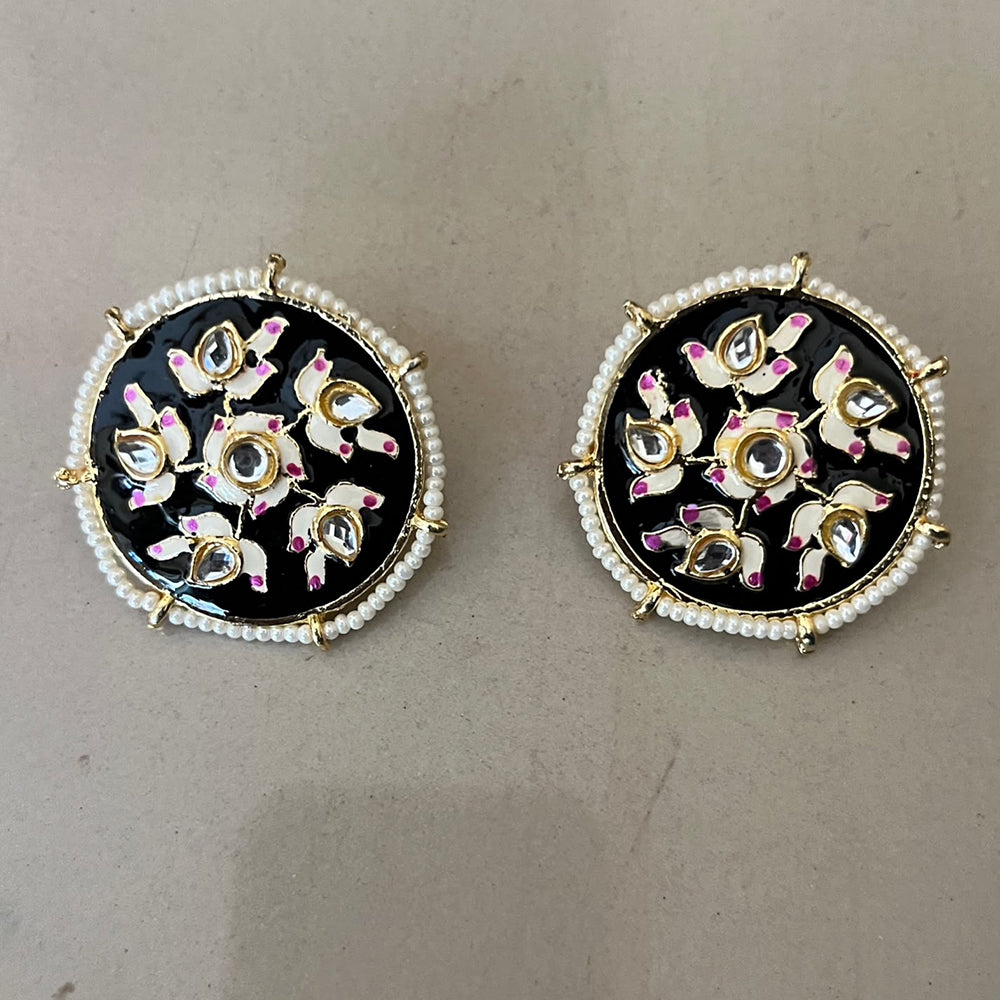Sai Fashion Fashionable Kundan Stone and Meenakari Studs Earrings