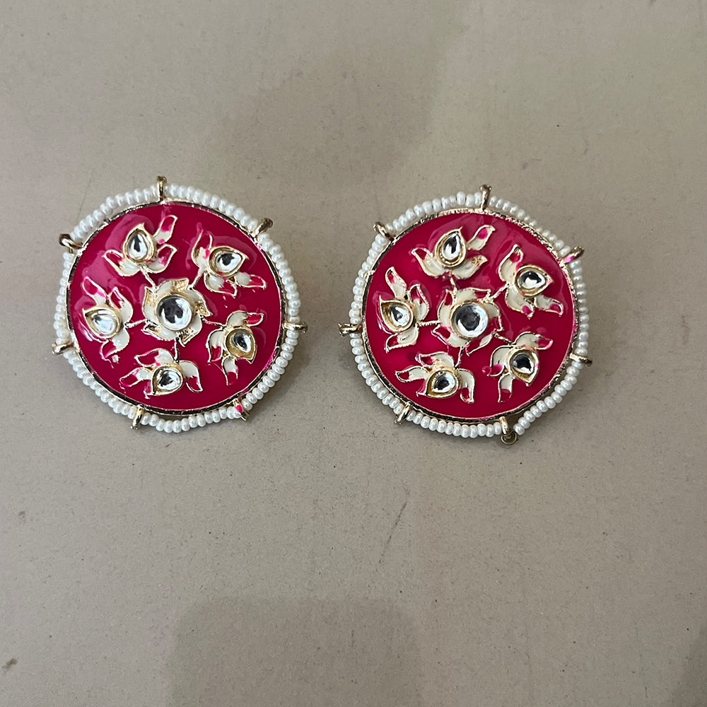 Sai Fashion Fashionable Kundan Stone and Meenakari Studs Earrings