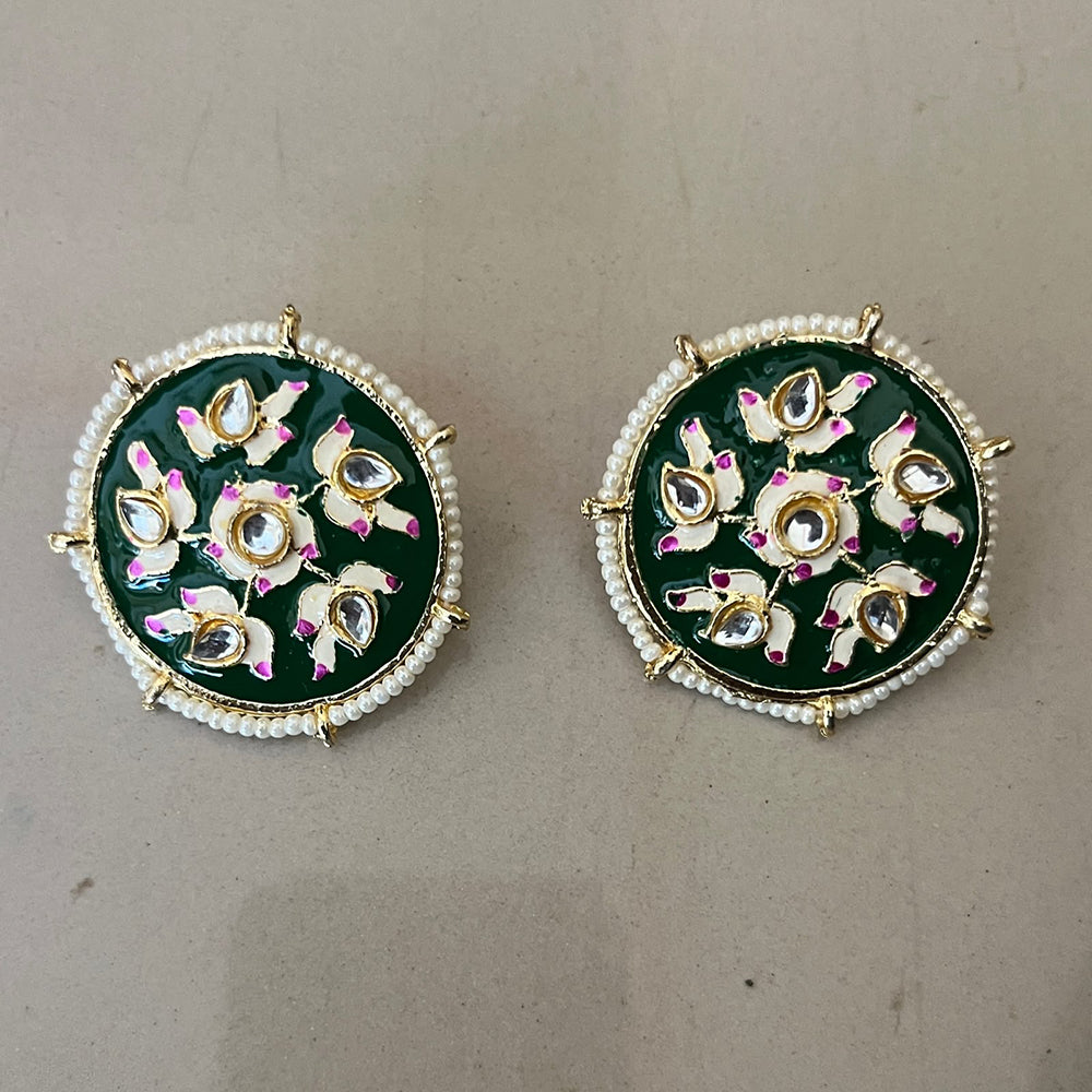 Sai Fashion Fashionable Kundan Stone and Meenakari Studs Earrings