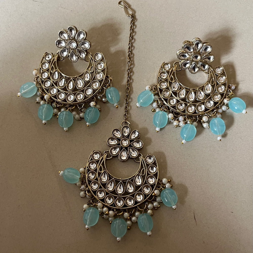 Sai Fashion Premium Kundan Stone And Pearl Earrings With Maangtikka