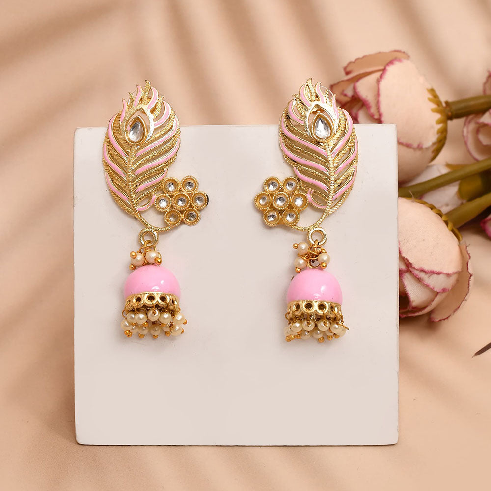 Shagna Gold Plated Kundan Stone And Meenakari Jhumki Earrings