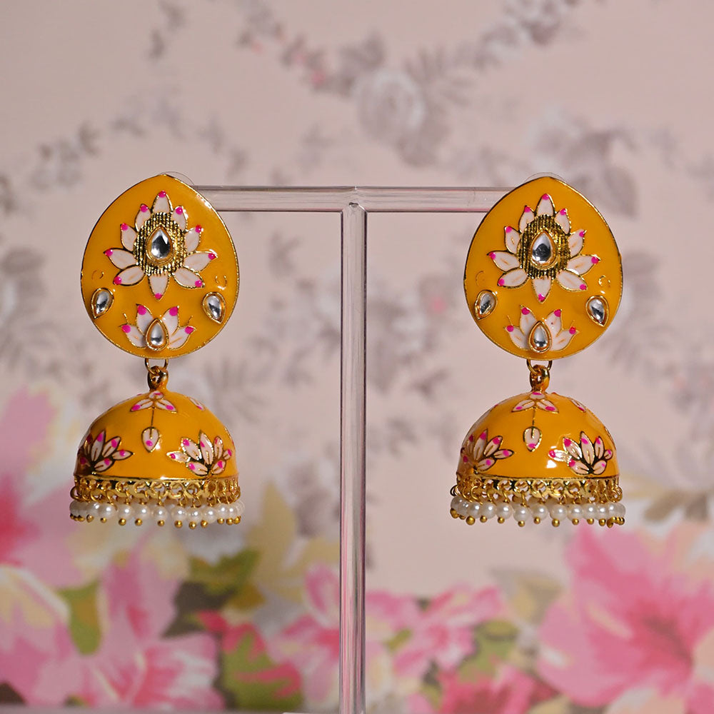 Shagna Gold Plated Kundan Stone And Meenakari Jhumki Earrings