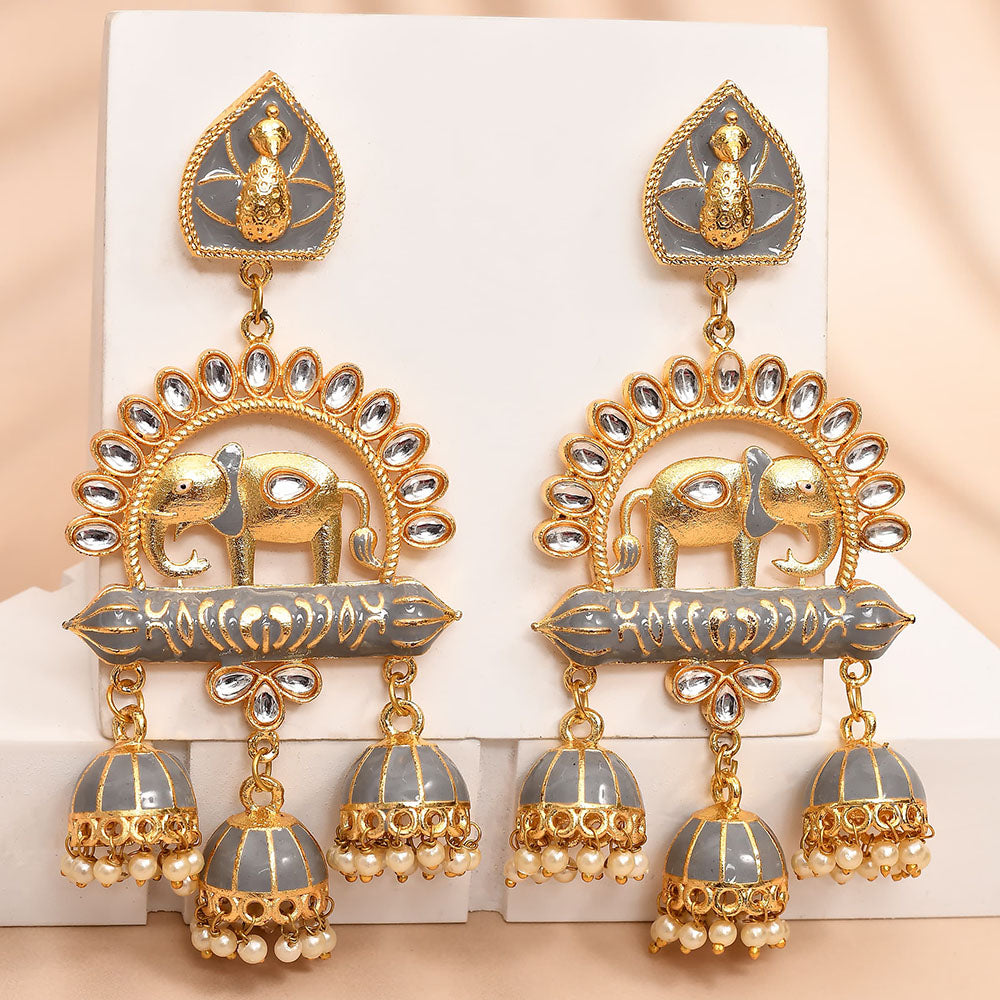 Shagna Gold Plated Kundan Stone And Meenakari Jhumki Earrings