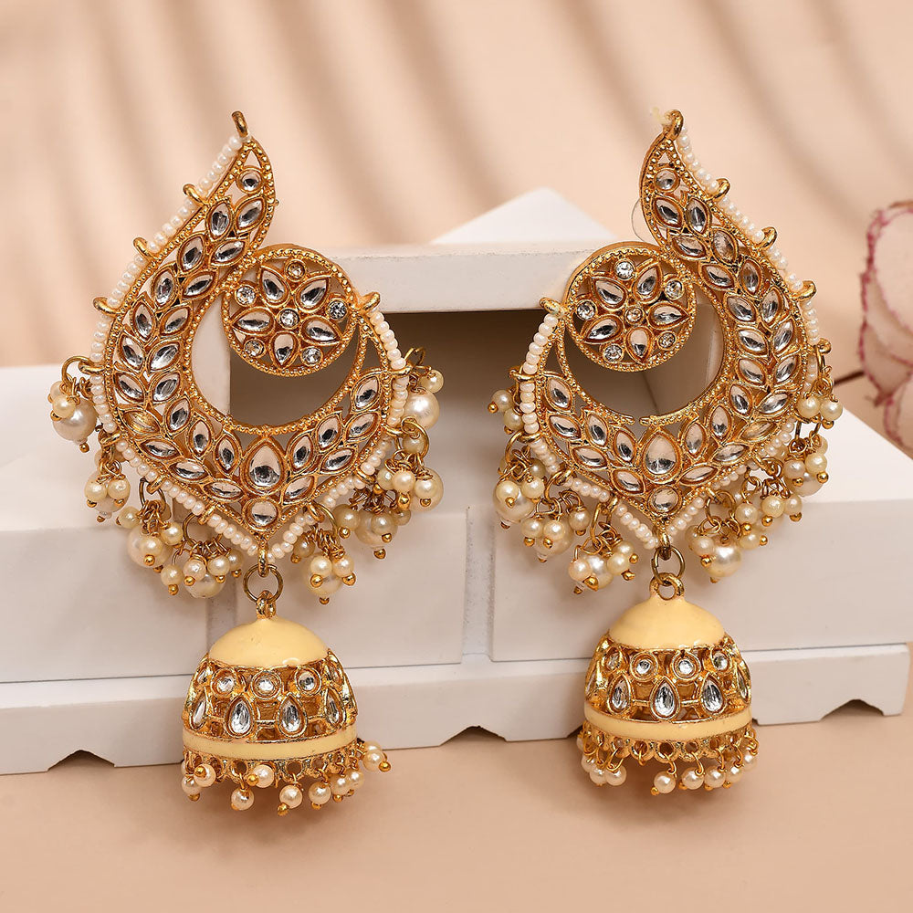 Shagna Gold Plated Kundan Stone And Meenakari Jhumki Earrings