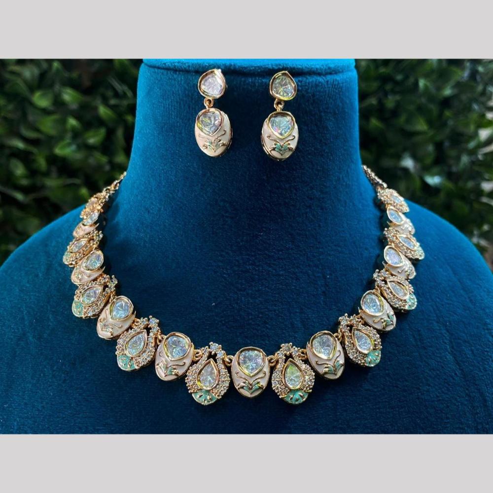 Shagna Gold Plated Polki Kundan Stone And Meenakari Necklace Set