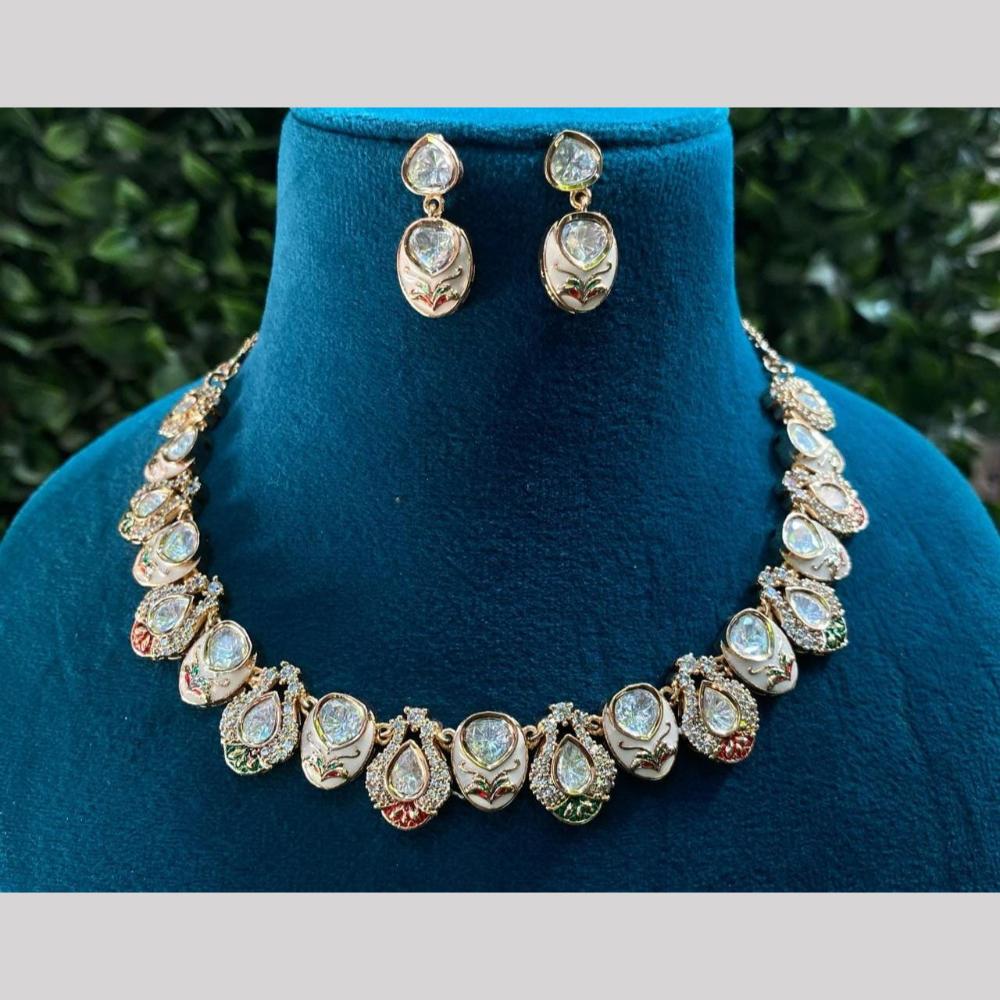 Shagna Gold Plated Polki Kundan Stone And Meenakari Necklace Set