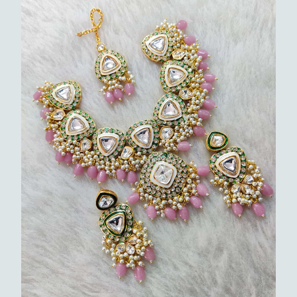 Shagna Gold Plated Kundan Stone And Pearls Choker Necklace Set