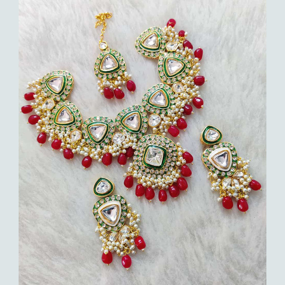 Shagna Gold Plated Kundan Stone And Pearls Choker Necklace Set