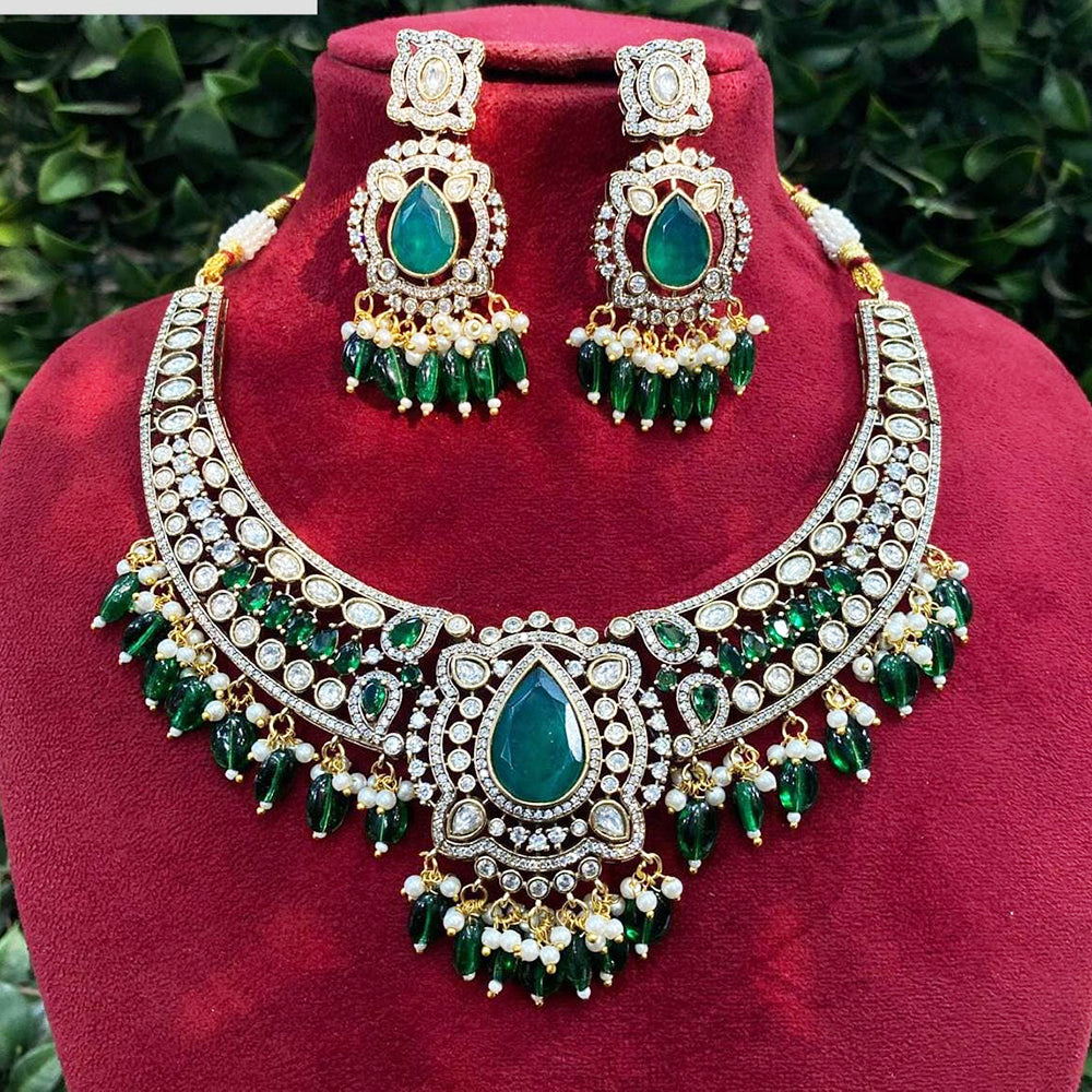 Shagna Gold Plated Polki Kundan And Beads Necklace Set