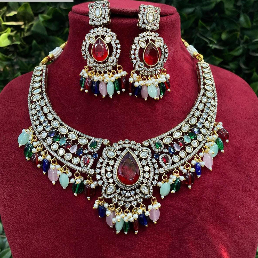 Shagna Gold Plated Polki Kundan And Beads Necklace Set