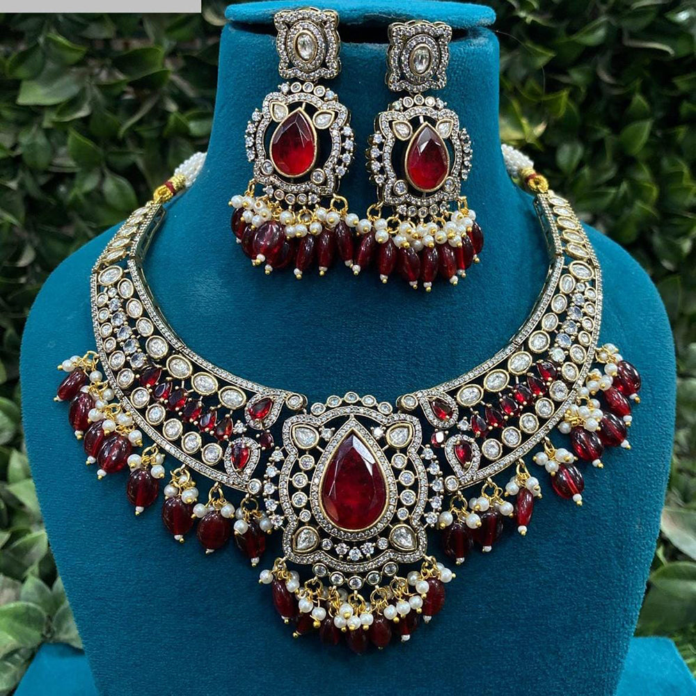 Shagna Gold Plated Polki Kundan And Beads Necklace Set