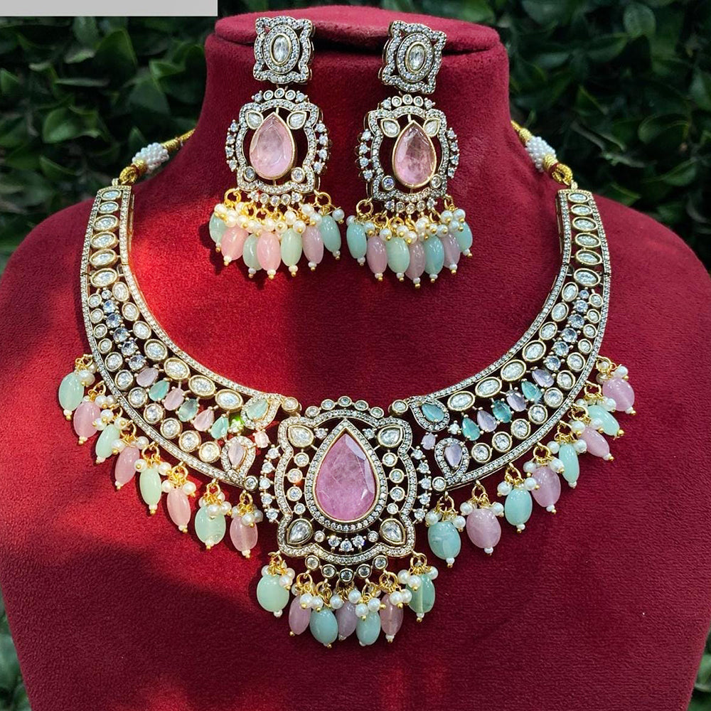 Shagna Gold Plated Polki Kundan And Beads Necklace Set