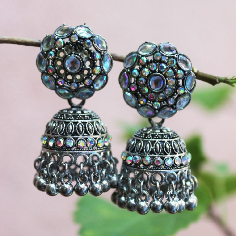 H K Fashion Oxidised Plated Jhumki Earrings