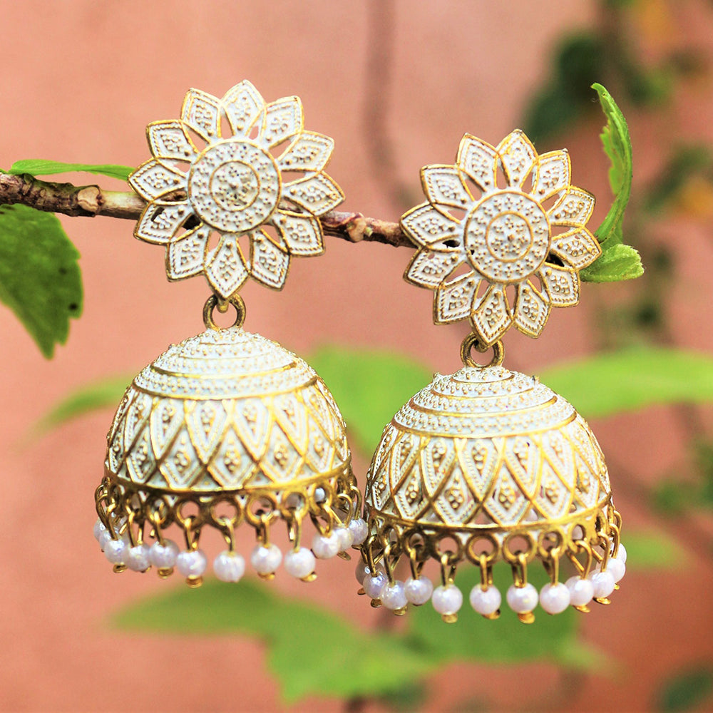 H K Fashion Antique Gold Beads Jhumki Earrings