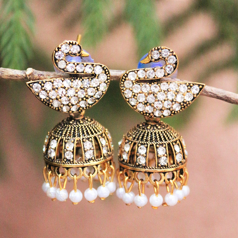 H K Fashion Gold Plated Austrian Stone Jhumki Earrings