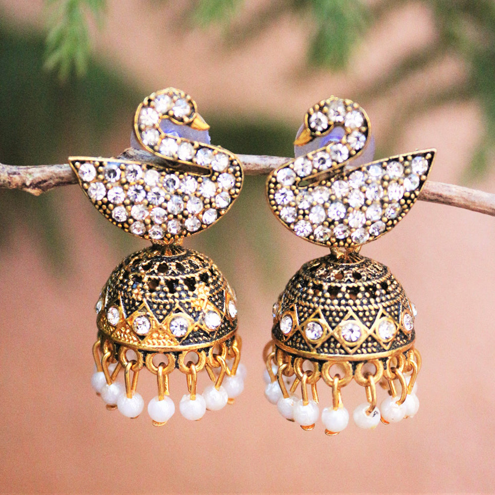 H K Fashion Gold Plated Austrian Stone Jhumki Earrings