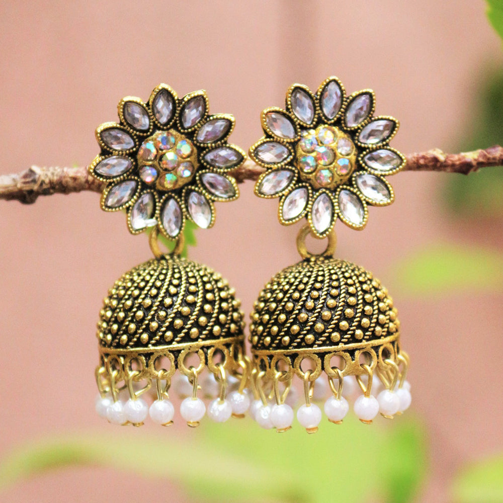 H K Fashion Gold Plated Crystal Stone Jhumki Earrings
