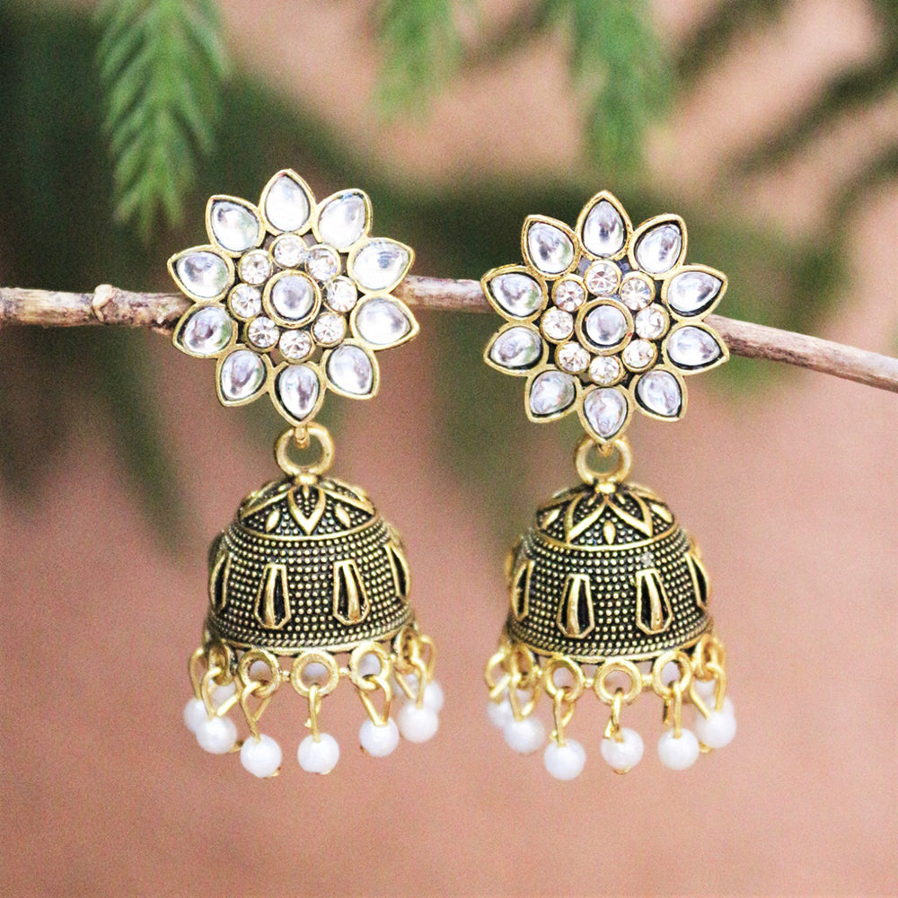 H K Fashion Gold Plated Crystal Stone Jhumki Earrings