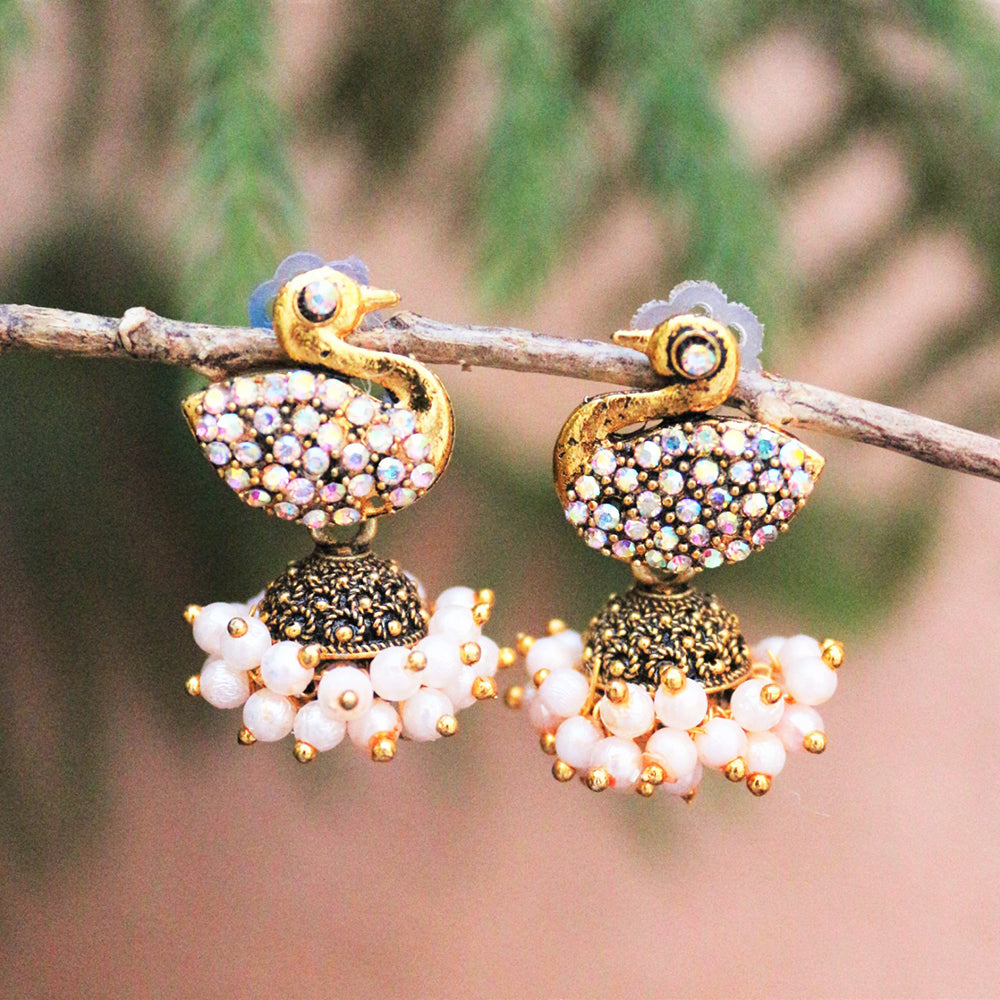 H K Fashion Gold Plated Austrian Stone Jhumki Earrings