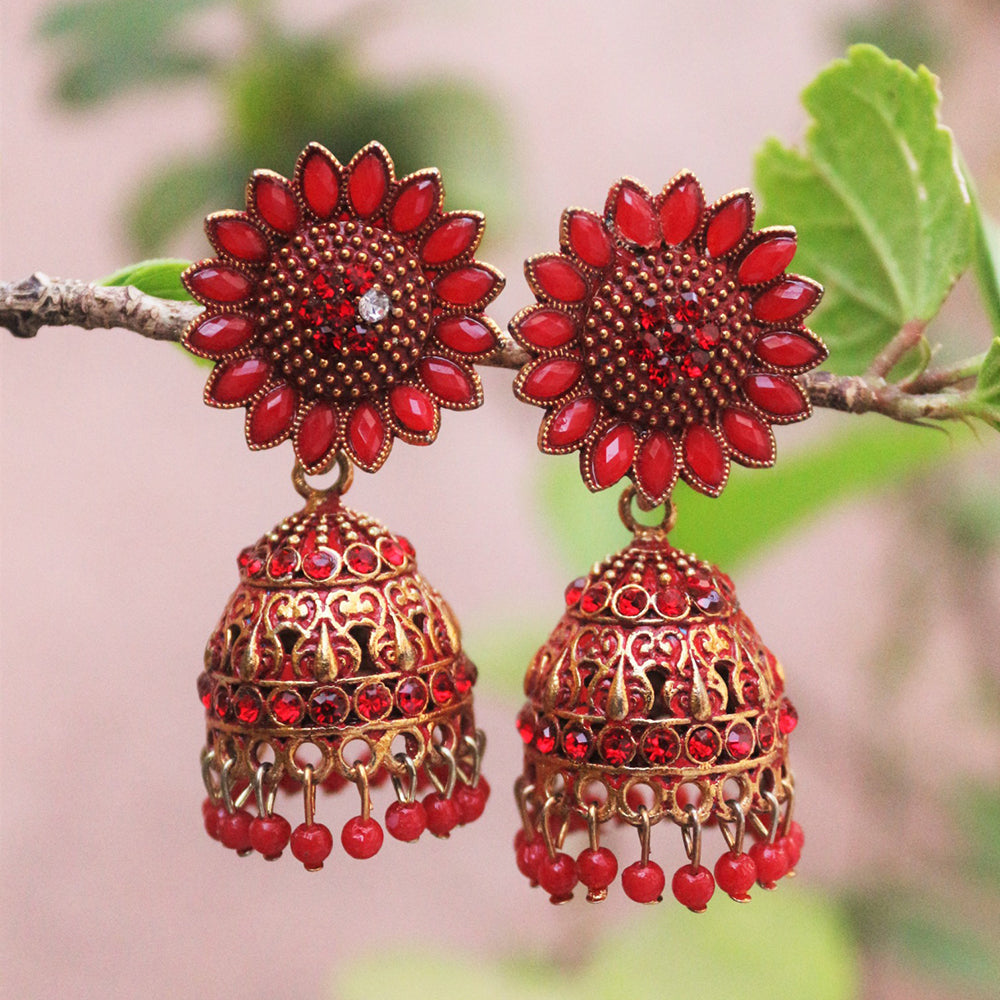H K Fashion Gold Plated Pota Stone Jhumki Earrings