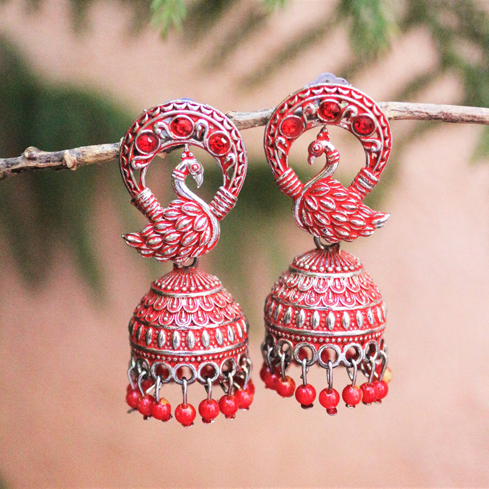 H K Fashion Silver Plated Austrian Stone Jhumki Earrings