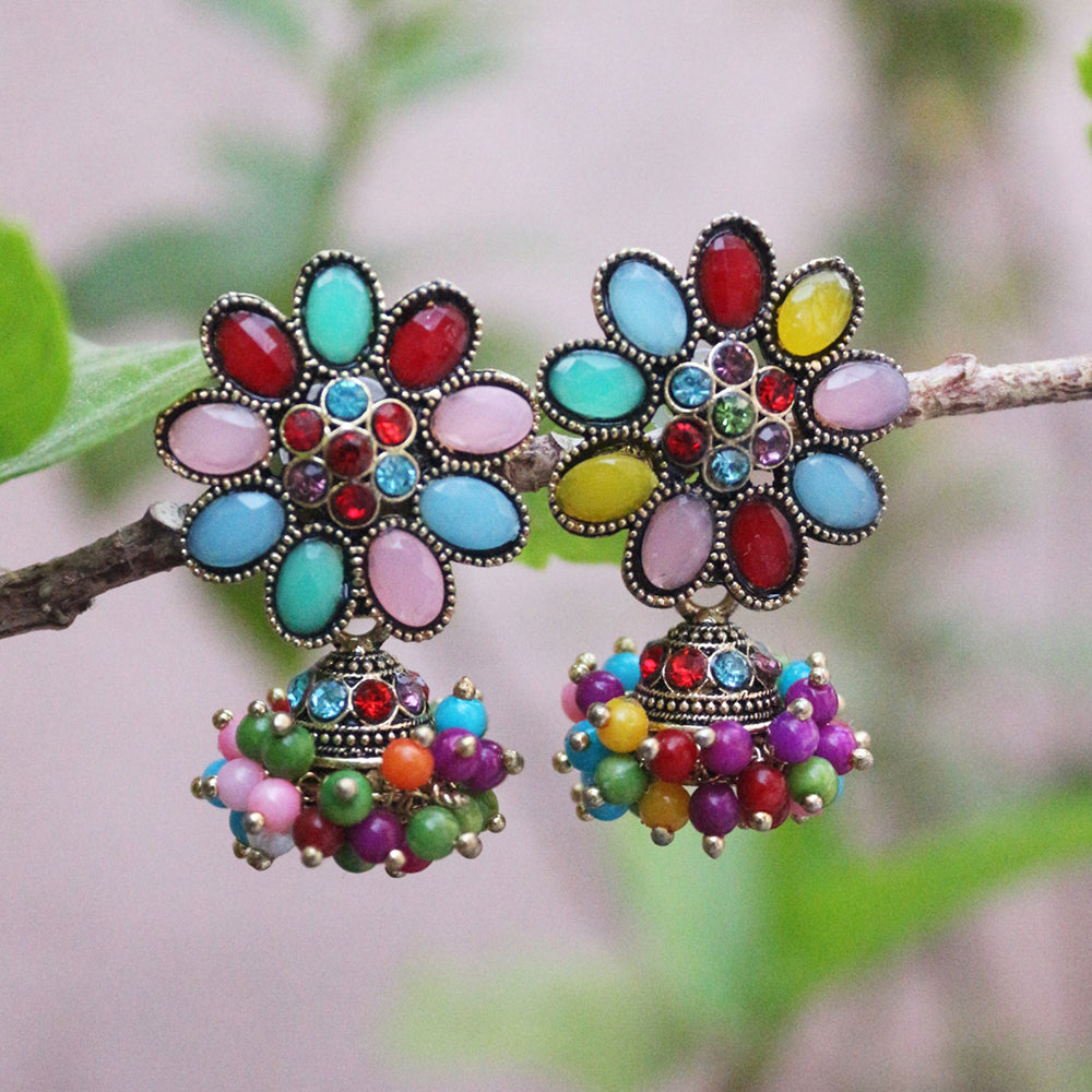 H K Fashion Gold Plated Pota Stone Jhumki Earrings