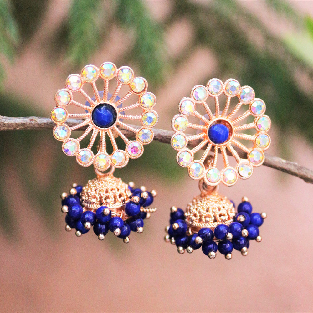 H K Fashion Rose Gold Plated Austrian Stone Jhumki Earrings