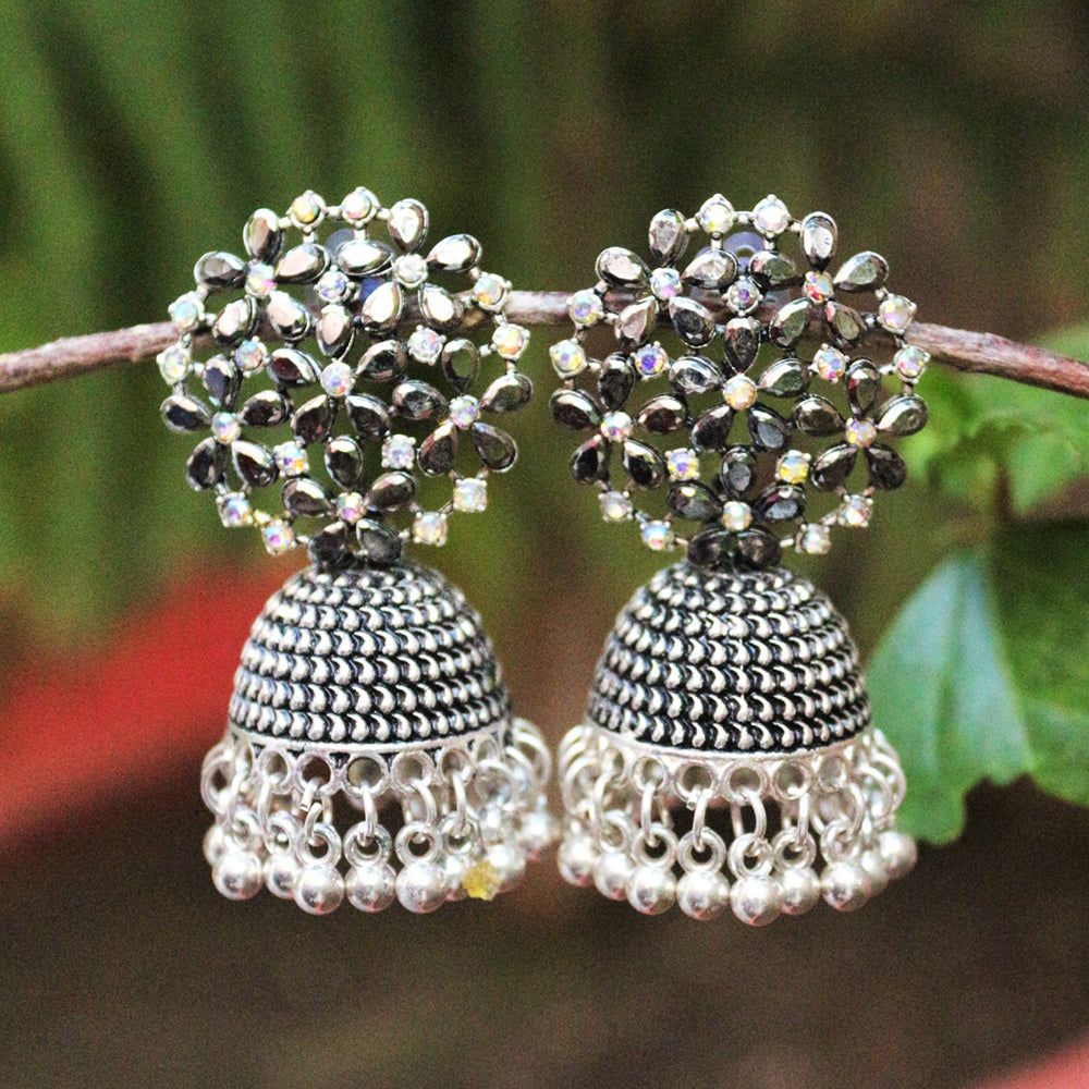 H K Fashion Silver Plated Jhumki Earrings
