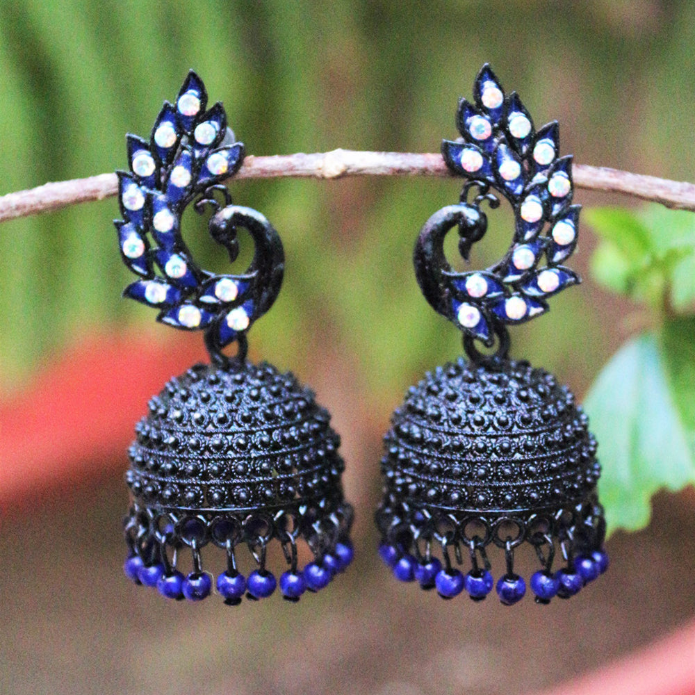 H K Fashion Black Plated Austrian Stone Jhumki Earrings