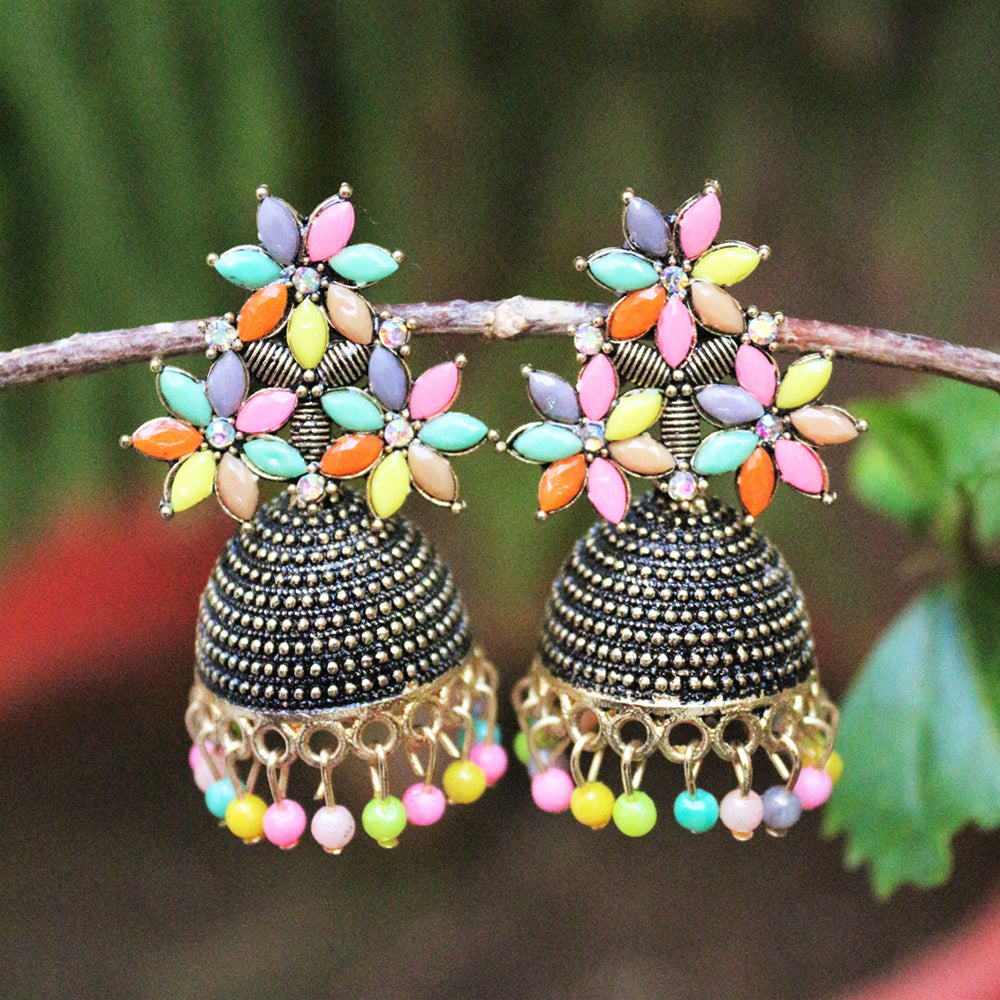 H K Fashion Gold Plated Pota Stone Jhumki Earrings