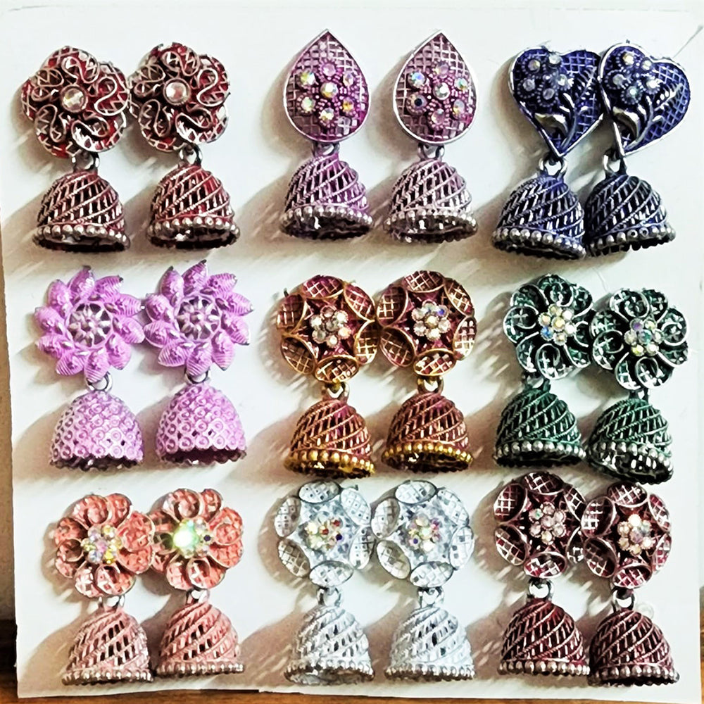 HK Fashion Multi Colors Jhumki Earrings Combo