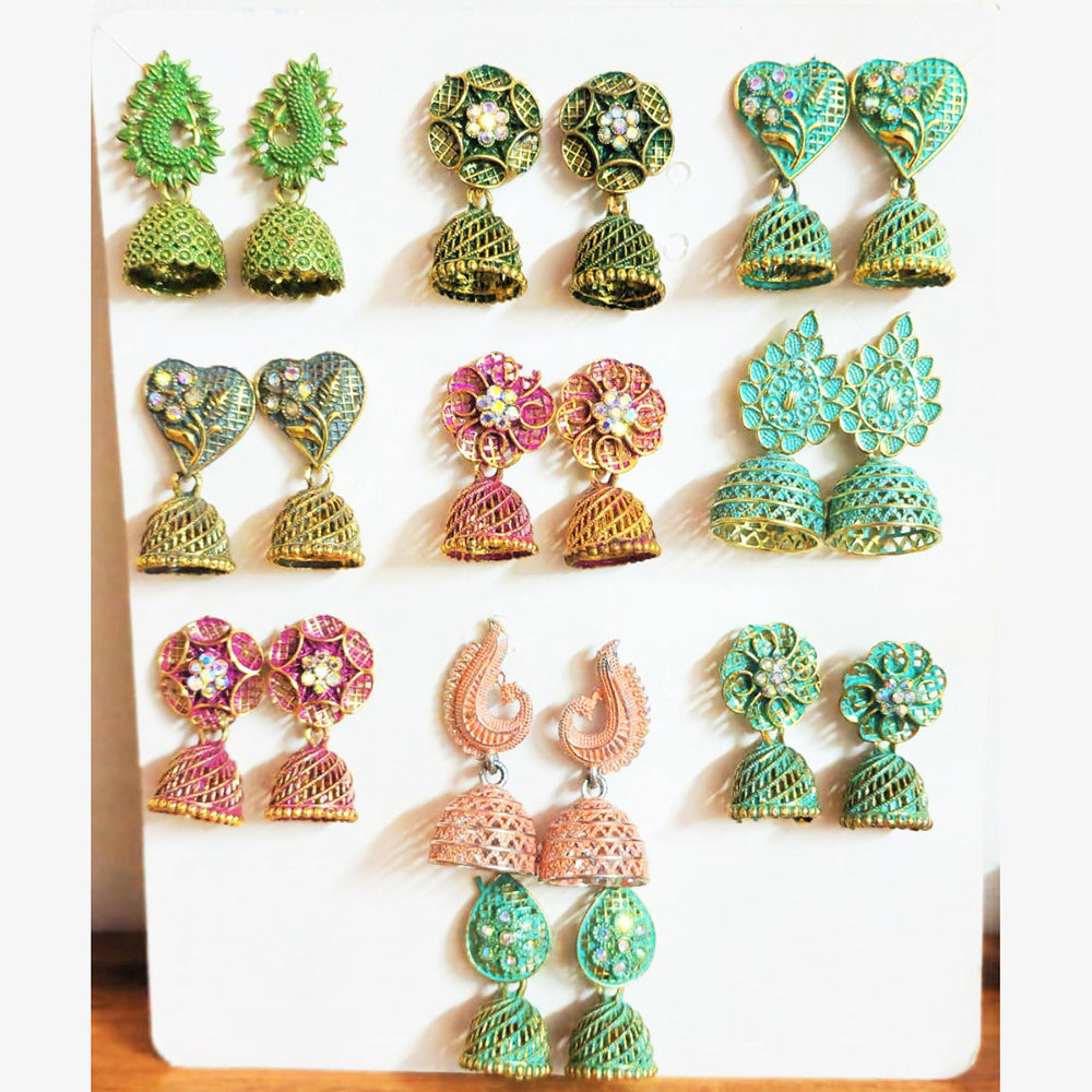 HK Fashion Multi Colors Jhumki Earrings Combo