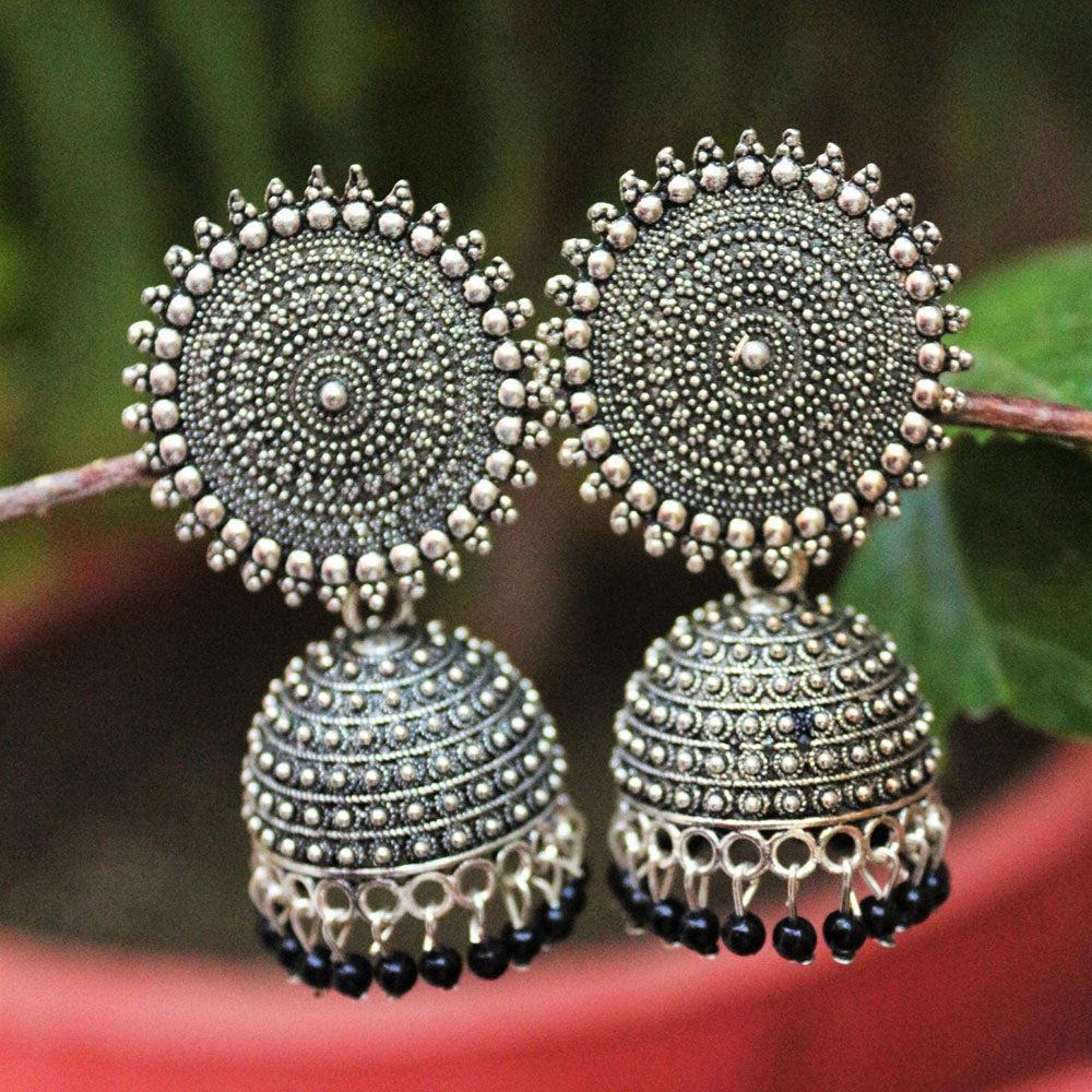 H K Fashion Silver Plated Beads Jhumki Earrings