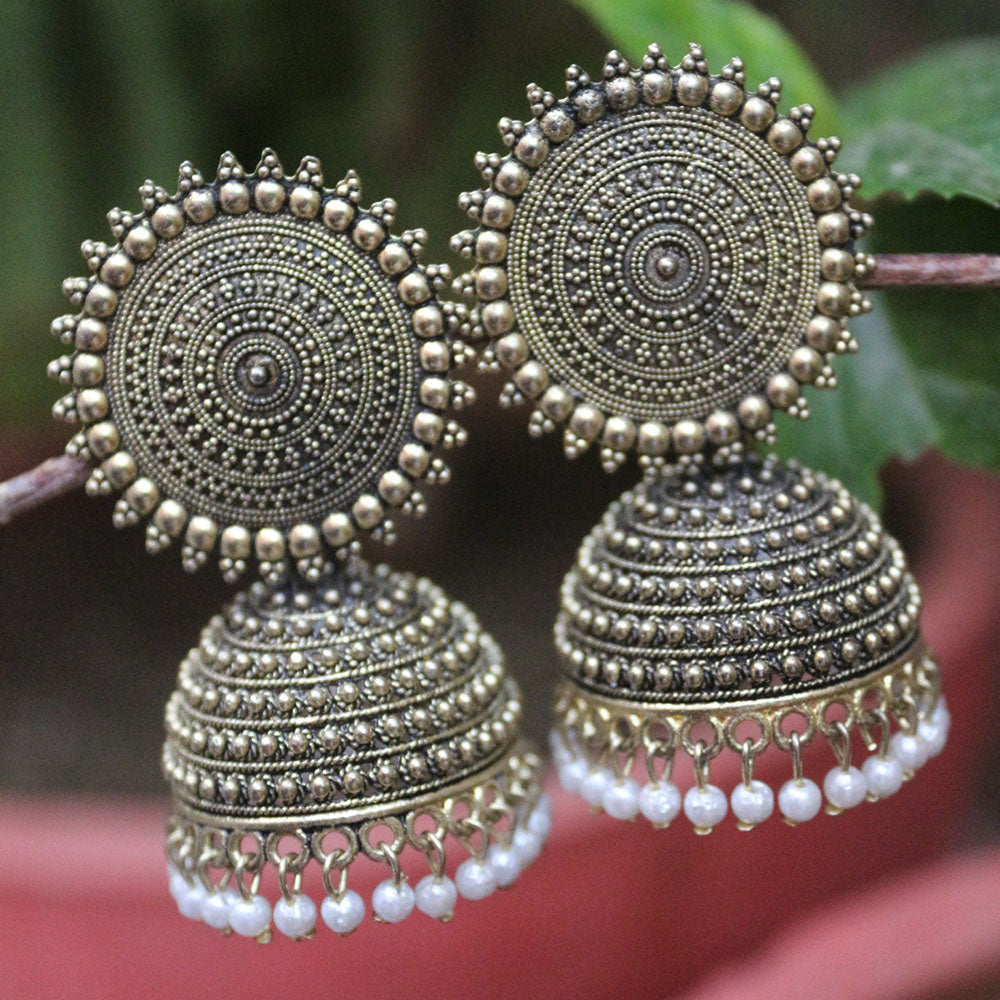H K Fashion Silver Plated Beads Jhumki Earrings