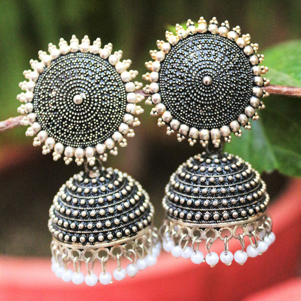 H K Fashion Silver Plated Beads Jhumki Earrings