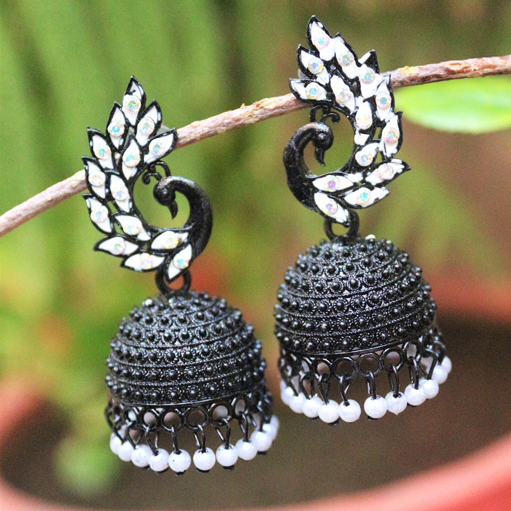 H K Fashion Black Polish Austrian Stone Jhumki Earrings