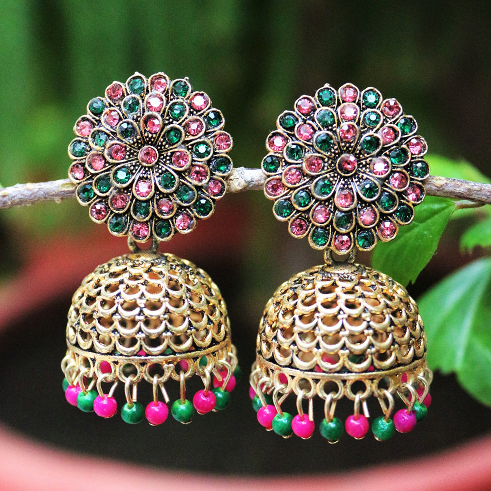 H K Fashion Oxidised Gold Plated Jhumki Earrings