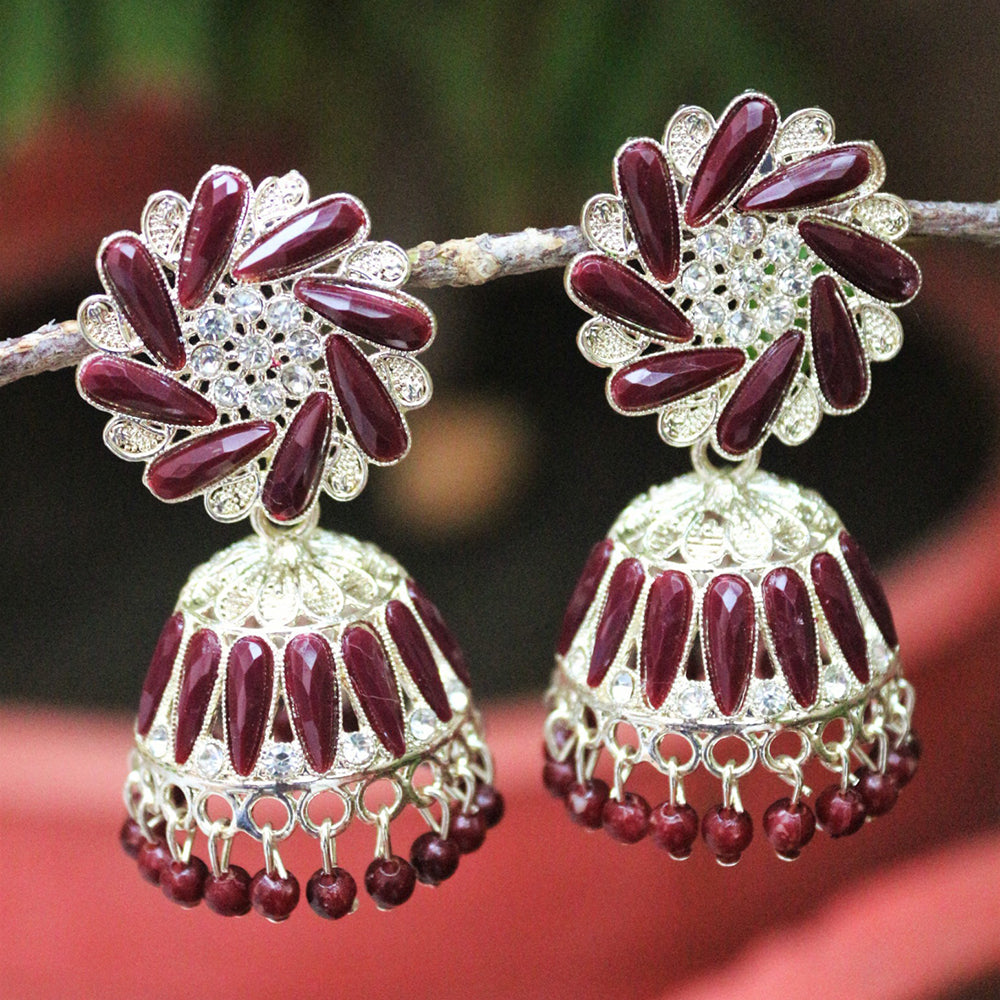 H K Fashion Rhodium Plated Jhumki Earrings
