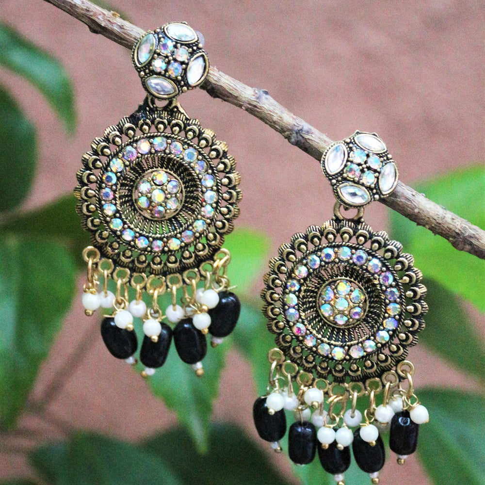 H K Fashion Gold Plated Austrian Stone And Beads Dangler Earrings