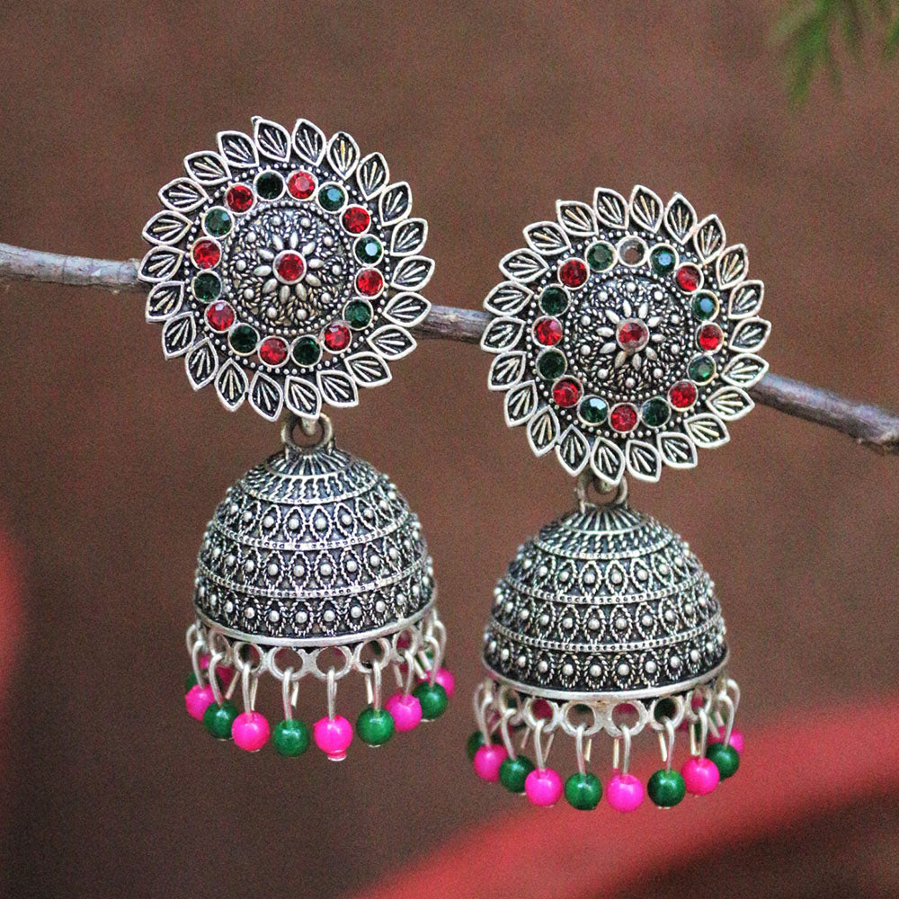 H K Fashion Oxidised Plated Pearls Jhumki Earrings