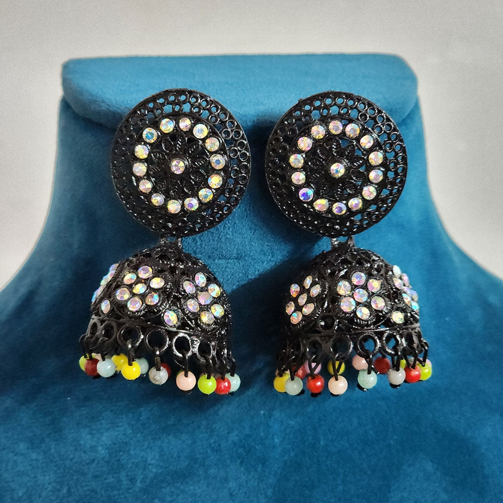 H K Fashion Black Plated Austrian Stone And Pearls Jhumki Earrings